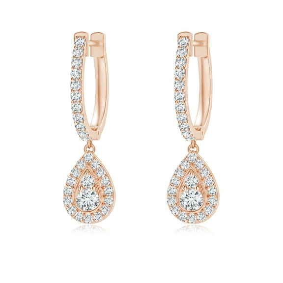 ANGARA Natural Diamond Teardrop Hoop Earrings in 14K Rose Gold for Women (Size-2.2mm| Color-G| Clarity-VS2) | April Birthstone, Anniversary, Jewelry Gift for Women | Natural Diamond Earrings