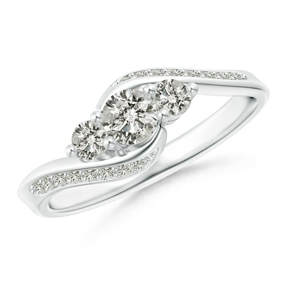 Angara Natural Diamond Three Stone Engagement Ring for Women in 14K White Gold - April Birthstone Jewelry | Round Diamond Ring (Ring Size - 7)