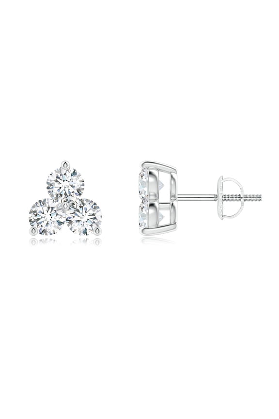 Natural Diamond Three Stone Stud Earrings in 14K White Gold for Women (Size-2.8mm| Color-G| Clarity-VS2) | April Birthstone, Anniversary, Jewelry Gift for Women | Natural Diamond Earrings