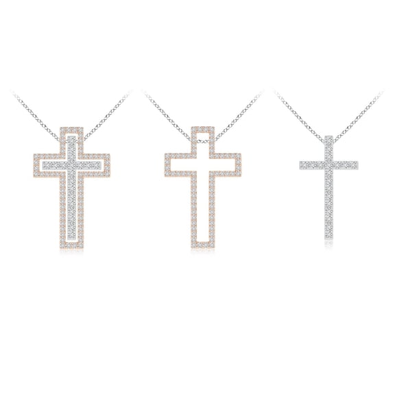 ANGARA Natural Diamond Three-Way Cross Pendant in 14K Rose & White Gold for Women (Size-1.4mm| Color-H| Clarity-SI2) | April Birthstone, Anniversary, Jewelry Gift for Women | Natural Diamond Necklace