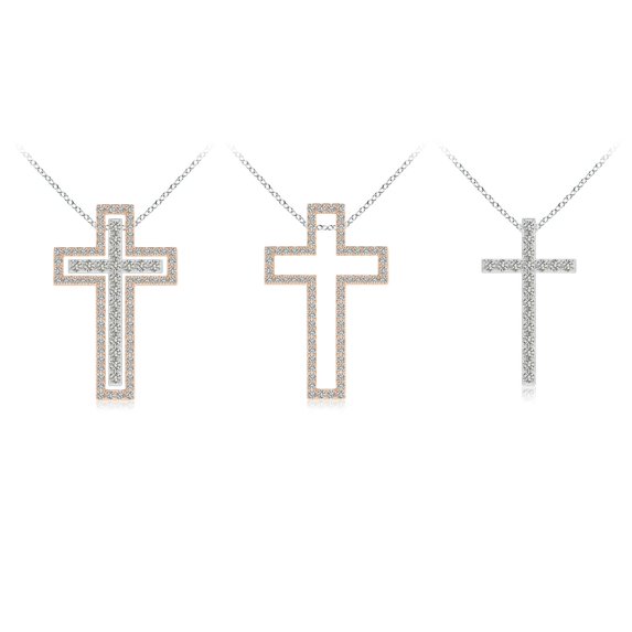 ANGARA Natural Diamond Three-Way Cross Pendant in 14K Rose & White Gold for Women (Size-1.4mm| Color-K| Clarity-I3) | April Birthstone, Anniversary, Jewelry Gift for Women | Natural Diamond Necklace
