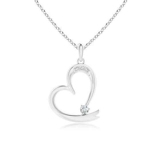 ANGARA Natural Diamond Tilted Ribbon Heart Dangle Pendant in 14K White Gold for Women (Size-2.6mm| Color-G| Clarity-VS2) | Anniversary, Jewelry Gift for Women | Natural Diamond Necklace