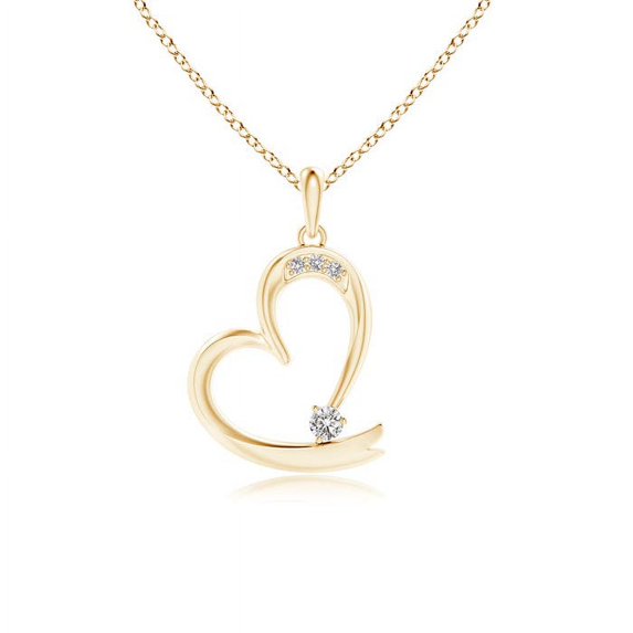 ANGARA Natural Diamond Tilted Ribbon Heart Dangle Pendant in 14K Yellow Gold for Women (Size-2.6mm| Color-I-J| Clarity-I1-I2) | Anniversary, Jewelry Gift for Women | Natural Diamond Necklace