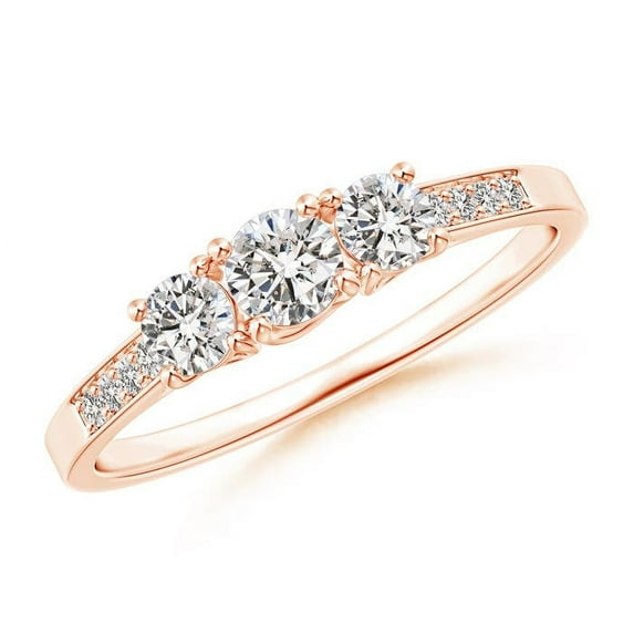 ANGARA Natural Diamond Trellis 3 Stone Engagement Ring in 14K Rose Gold for Women (Size-3.7mm| Color-I-J| Clarity-I1-I2) | April Birthstone, Anniversary, Jewelry Gift for Women | Natural Diamond Ring