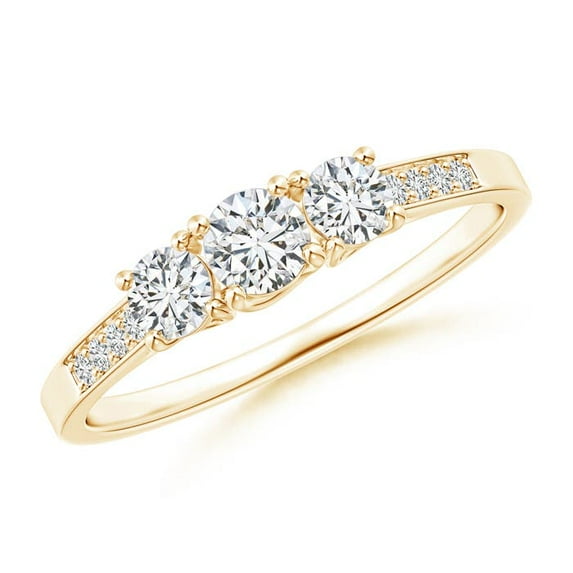 ANGARA Natural Diamond Trellis 3 Stone Engagement Ring in 14K Yellow Gold for Women (Size-3.7mm| Color-H| Clarity-SI2) | April Birthstone, Anniversary, Jewelry Gift for Women | Natural Diamond Ring