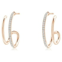 ANGARA Natural Diamond Twin Layer Hoop Earrings in 14K Rose Gold for Women (Size-1mm| Color-G| Clarity-VS2) | April Birthstone, Anniversary, Jewelry Gift for Women | Natural Diamond Earrings