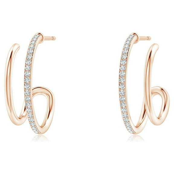 ANGARA Natural Diamond Twin Layer Hoop Earrings in 14K Rose Gold for Women (Size-1mm| Color-G| Clarity-VS2) | April Birthstone, Anniversary, Jewelry Gift for Women | Natural Diamond Earrings