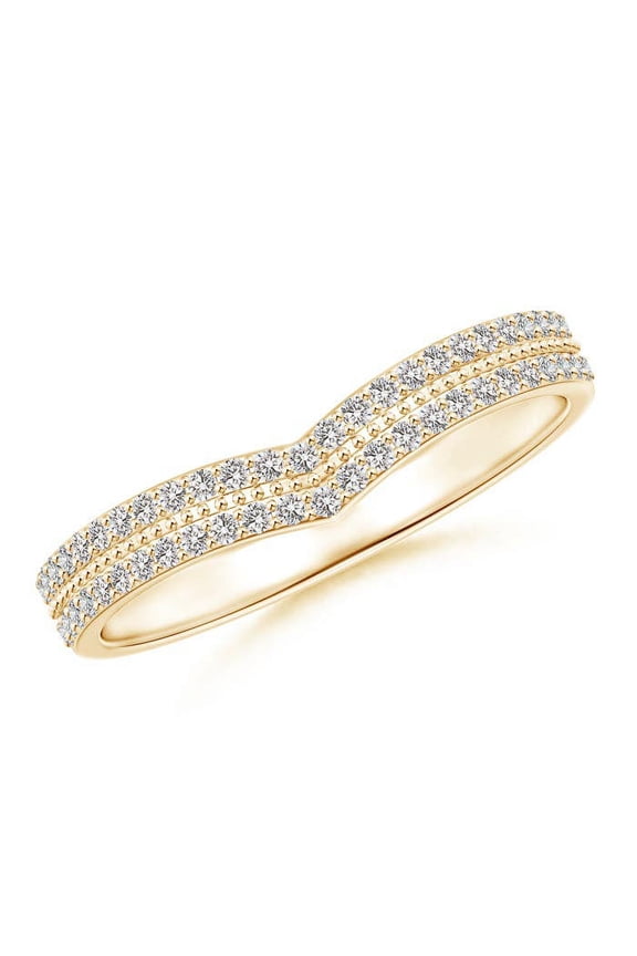 Natural Diamond Twin Row Chevron Wedding Ring in 14K Yellow Gold for Women (Size-1mm| Color-I-J| Clarity-I1-I2) | April Birthstone, Anniversary, Jewelry Gift for Women | Natural Diamond Ring