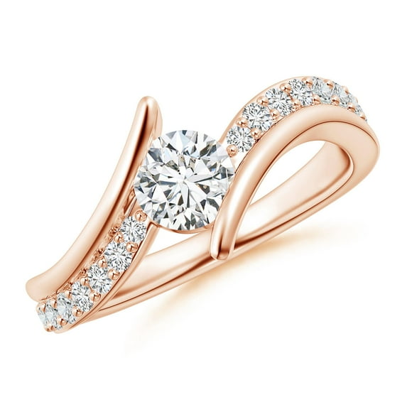 ANGARA Natural Diamond Twin Shank Bypass Engagement Ring in 14K Rose Gold for Women (Size-5.6mm| Color-H| Clarity-SI2) | April Birthstone, Anniversary, Jewelry Gift for Women | Natural Diamond Ring