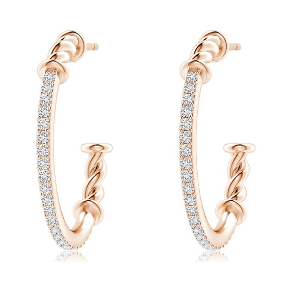 ANGARA Natural Diamond Twisted Wire Hoop Earrings in 14K Rose Gold for Women (Size-1.15mm| Color-H| Clarity-SI2) | April Birthstone, Anniversary, Jewelry Gift for Women | Natural Diamond Earrings