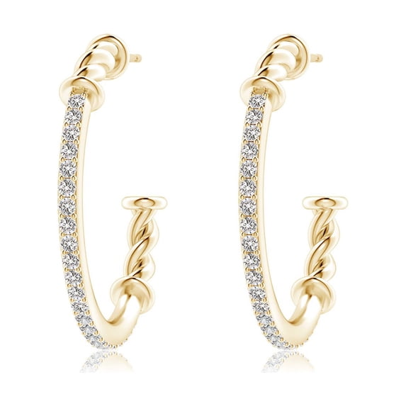 ANGARA Natural Diamond Twisted Wire Hoop Earrings in 14K Yellow Gold for Women (Size-1.3mm| Color-I-J| Clarity-I1-I2) | April Birthstone, Anniversary Jewelry Gift for Women | Natural Diamond Earrings