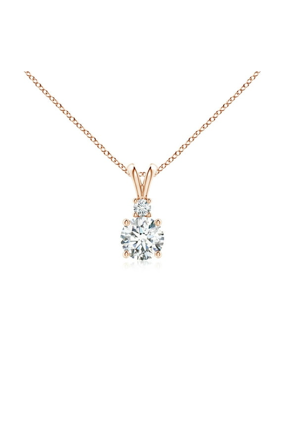 Natural Diamond V-Bale Pendant with Diamond in 14K Rose Gold for Women (Size-5mm| Color-G| Clarity-VS2) | April Birthstone, Anniversary, Jewelry Gift for Women | Natural Diamond Necklace