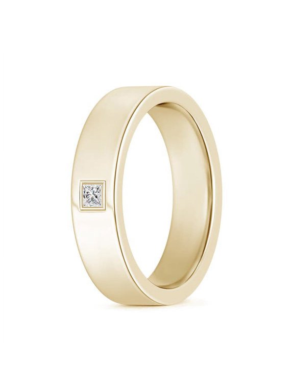 Natural Diamond Wedding Ring for Men - Gypsy Set Princess-Cut Diamond Ring in 14K Yellow Gold | Ring Size - 7