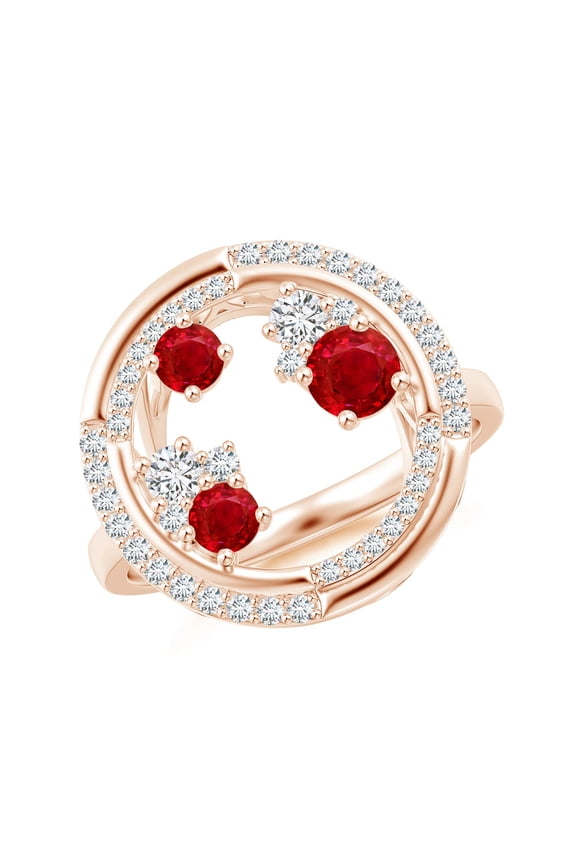 Natural Dispersed Ruby and Diamond Cancer Cocktail Ring in 14K Rose Gold for Women (Size-4mm) | July Birthstone, Birthday, Anniversary, Jewelry Gift for Women | Natural Ruby Ring