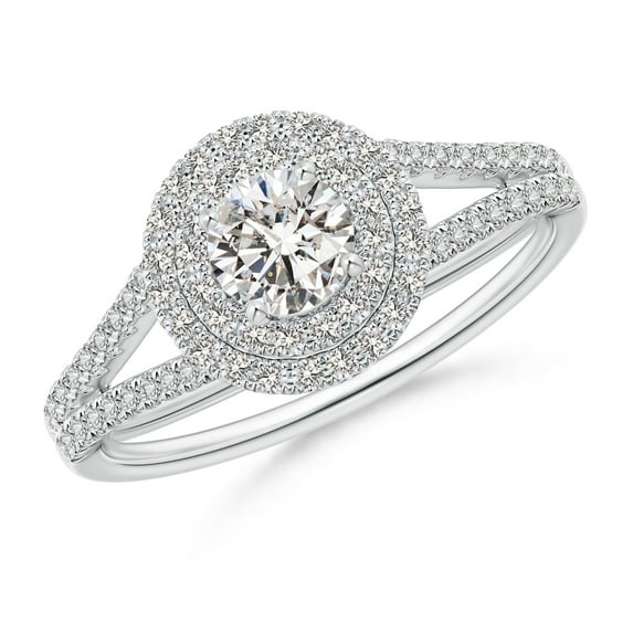 ANGARA Natural Double Halo Diamond Split Shank Ring in 14K White Gold for Women (Size-4.5mm| Color-I-J| Clarity-I1-I2) | April Birthstone, Anniversary, Jewelry Gift for Women | Natural Diamond Ring