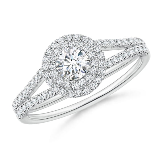 ANGARA Natural Double Halo Diamond Split Shank Ring in 14K White Gold for Women (Size-4mm| Color-G| Clarity-VS2) | April Birthstone, Anniversary, Jewelry Gift for Women | Natural Diamond Ring