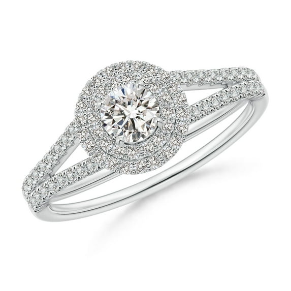 ANGARA Natural Double Halo Diamond Split Shank Ring in 14K White Gold for Women (Size-4mm| Color-I-J| Clarity-I1-I2) | April Birthstone, Anniversary, Jewelry Gift for Women | Natural Diamond Ring