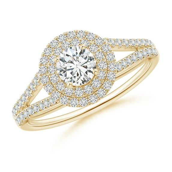 ANGARA Natural Double Halo Diamond Split Shank Ring in 14K Yellow Gold for Women (Size-4.5mm| Color-H| Clarity-SI2) | April Birthstone, Anniversary, Jewelry Gift for Women | Natural Diamond Ring