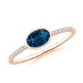 thumbnail image 1 of ANGARA Natural Bezel-Set Oval London Blue Topaz and Diamond Ring in 14K Rose Gold for Women (Size-6x4mm) | November Birthstone, Anniversary, Jewelry Gift for Women | Natural London Blue Topaz Ring, 1 of 10