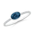 thumbnail image 1 of ANGARA Natural East-West Bezel-Set Oval London Blue Topaz and Diamond Ring in 14K White Gold for Women (Size-6x4mm) | November Birthstone Jewelry for Women | London Blue Topaz Ring (Ring Size - 10.5), 1 of 10