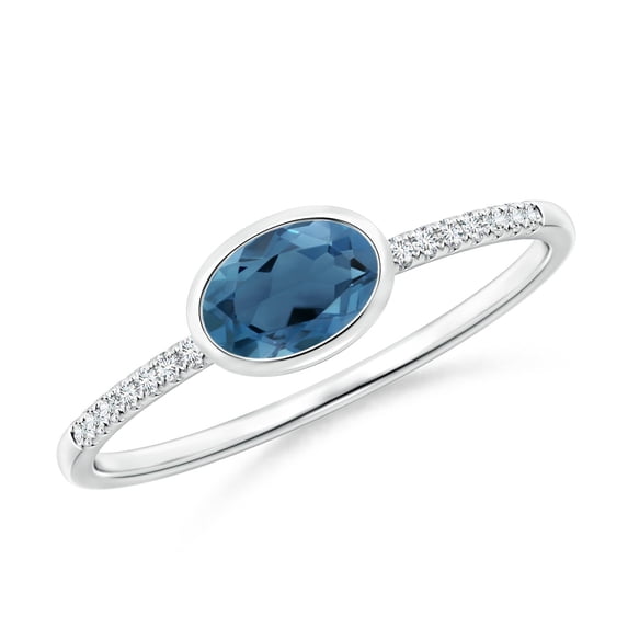 ANGARA Natural East-West Bezel-Set Oval London Blue Topaz and Diamond Ring in 14K White Gold for Women (Size-6x4mm) | November Birthstone Jewelry for Women | London Blue Topaz Ring (Ring Size - 7)