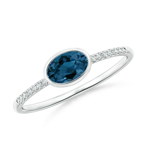 ANGARA Natural Bezel-Set Oval London Blue Topaz and Diamond Ring in 14K White Gold for Women (Size-6x4mm) | November Birthstone, Anniversary, Jewelry Gift for Women | Natural London Blue Topaz Ring