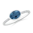 thumbnail image 1 of ANGARA Natural East-West Bezel-Set Oval London Blue Topaz and Diamond Ring in 14K White Gold for Women (Size-7x5mm) | November Birthstone Jewelry for Women | London Blue Topaz Ring (Ring Size - 4), 1 of 10
