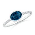 thumbnail image 1 of ANGARA Natural Bezel-Set Oval London Blue Topaz and Diamond Ring in 14K White Gold for Women (Size-7x5mm) | November Birthstone, Anniversary, Jewelry Gift for Women | Natural London Blue Topaz Ring, 1 of 10