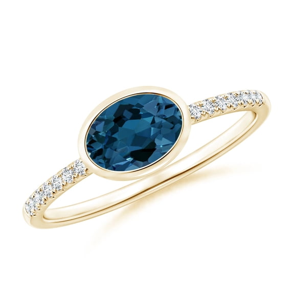 ANGARA Natural Bezel-Set Oval London Blue Topaz and Diamond Ring in 14K Yellow Gold for Women (Size-7x5mm) | November Birthstone, Anniversary, Jewelry Gift for Women | Natural London Blue Topaz Ring