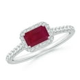thumbnail image 1 of ANGARA Natural East West Emerald-Cut Ruby Halo Ring in 14K White Gold for Women (Size-6x4mm) | July Birthstone, Birthday, Anniversary, Jewelry Gift for Women | Natural Ruby Ring, 1 of 9