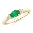 thumbnail image 1 of ANGARA Natural East-West Emerald Solitaire Ring with Diamonds in 14K Yellow Gold for Women (Size-6x4mm) | May Birthstone, Birthday, Anniversary, Jewelry Gift for Women | Natural Emerald Ring, 1 of 8