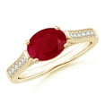 thumbnail image 1 of ANGARA Natural East-West Oval 1.25 ct Ruby Solitaire Ring with Diamonds in 14K Yellow Gold for Women (Size-8x6mm) | July Birthstone, Birthday, Anniversary, Jewelry Gift for Women | Natural Ruby Ring, 1 of 9