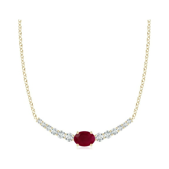ANGARA Natural East-West Oval Ruby Curved Bar Necklace with Diamonds in 14K Yellow Gold for Women (Size-6x4mm) | July Birthstone, Birthday, Anniversary, Jewelry Gift for Women | Natural Ruby Necklace