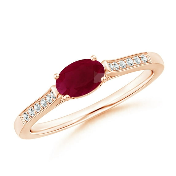 ANGARA Natural East-West Oval Ruby Solitaire Ring with Diamonds in 14K Rose Gold for Women (Size-6x4mm) | July Birthstone, Birthday, Anniversary, Jewelry Gift for Women | Natural Ruby Ring