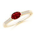 thumbnail image 1 of ANGARA Natural East-West Oval Ruby Solitaire Ring with Diamonds in 14K Yellow Gold for Women (Size-6x4mm) | July Birthstone, Birthday, Anniversary, Jewelry Gift for Women | Natural Ruby Ring, 1 of 8