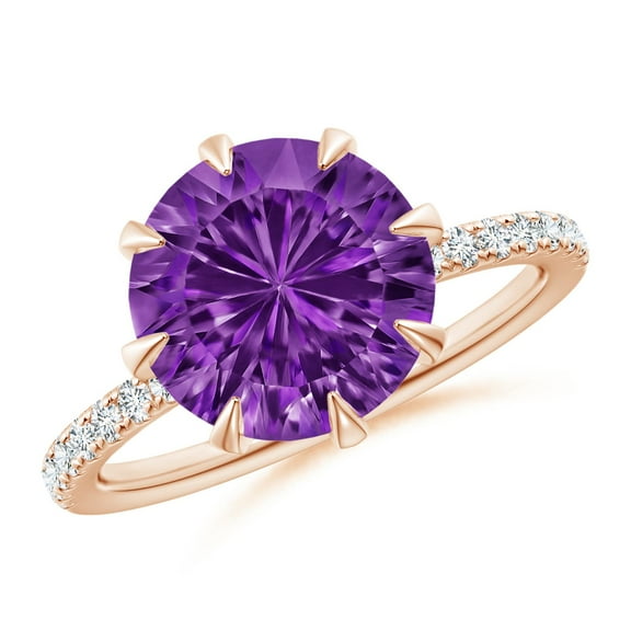 ANGARA Natural Eight Prong-Set Round 3 ct Amethyst Solitaire Ring in 14K Rose Gold for Women (Size-10mm) | February Birthstone, Birthday, Anniversary, Jewelry Gift for Women | Natural Amethyst Ring