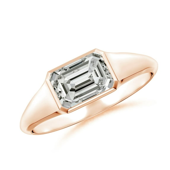 ANGARA Natural Emerald-Cut 1.17 ct Diamond Signet Ring in 14K Rose Gold for Women (Size-7x5mm| Color-K| Clarity-I3) | April Birthstone, Anniversary, Jewelry Gift for Women | Natural Diamond Ring