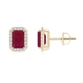 thumbnail image 1 of ANGARA Natural Emerald-Cut 1.3 ct Ruby Stud Earrings with Diamond Halo in 14K Yellow Gold for Women (Size-6x4mm) | July Birthstone, Anniversary, Jewelry Gift for Women | Natural Ruby Earrings, 1 of 7