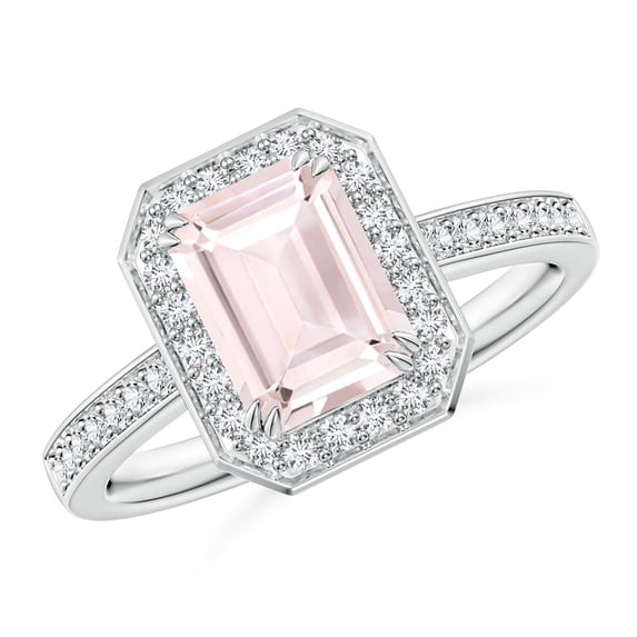 ANGARA Natural Emerald-Cut 1.4 ct Morganite Engagement Ring with Diamond Halo in 14K White Gold for Women | Birthday, Anniversary, Jewelry Gift for Women | Natural Morganite Ring