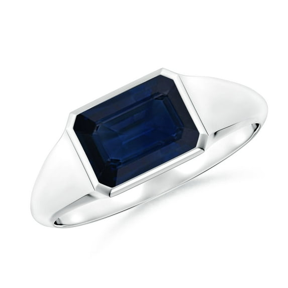 ANGARA Natural Emerald-Cut 1.65 ct Blue Sapphire Signet Ring in 925 Sterling Silver for Women (Size-8x6mm) | September Birthstone, Anniversary, Jewelry Gift for Women | Natural Blue Sapphire Ring