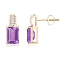 ANGARA Natural Emerald-Cut 1.8 ct Amethyst Studs with Diamond Accents in 14K Rose Gold for Women (Size-7x5mm) | February Birthstone, Anniversary, Jewelry Gift for Women | Natural Amethyst Earrings