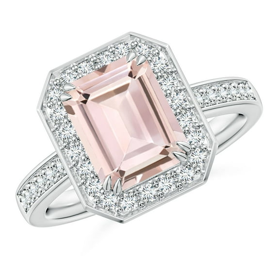 ANGARA Natural Emerald-Cut 2.05 ct Morganite Engagement Ring with Diamond Halo in 14K White Gold for Women | Birthday, Anniversary, Jewelry Gift for Women | Natural Morganite Ring