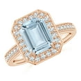 thumbnail image 1 of ANGARA Natural Emerald-Cut 2 ct Aquamarine Engagement Ring with Diamond Halo in 14K Rose Gold for Women (Size-9x7mm) | March Birthstone, Anniversary, Jewelry Gift for Women | Natural Aquamarine Ring, 1 of 9