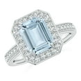thumbnail image 1 of ANGARA Natural Emerald-Cut 2 ct Aquamarine Engagement Ring with Diamond Halo in 14K White Gold for Women (Size-9x7mm) | March Birthstone, Anniversary, Jewelry Gift for Women | Natural Aquamarine Ring, 1 of 9