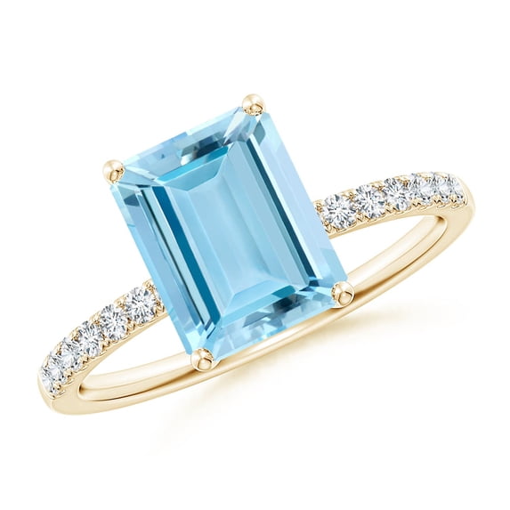 ANGARA Natural Emerald-Cut 2 ct Aquamarine Engagement Ring with Diamonds in 14K Yellow Gold for Women (Size-9x7mm) | March Birthstone, Anniversary, Jewelry Gift for Women | Natural Aquamarine Ring