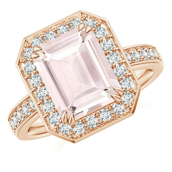 ANGARA Natural Emerald-Cut 3.1 ct Morganite Engagement Ring with Diamond Halo in 14K Rose Gold for Women | Birthday, Anniversary, Jewelry Gift for Women | Natural Morganite Ring