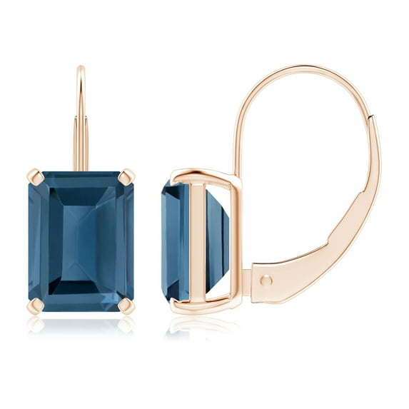 ANGARA Natural Emerald-Cut 3.9 ct London Blue Topaz Solitaire Leverback Earrings in 14K Rose Gold for Women (Size-8x6mm) | November Birthstone Jewelry for Women | London Blue Topaz Earrings