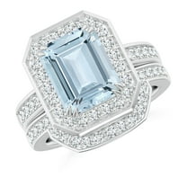 ANGARA Natural Emerald Cut 3 ct Aquamarine Bridal Ring Set with Diamond Ring in 14K White Gold for Women (Size-10x8mm) | March Birthstone, Anniversary Jewelry Gift for Women | Natural Aquamarine Ring