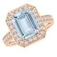 thumbnail image 1 of ANGARA Natural Emerald-Cut 3 ct Aquamarine Engagement Ring with Diamond Halo in 14K Rose Gold for Women (Size-10x8mm) | March Birthstone, Anniversary, Jewelry Gift for Women | Natural Aquamarine Ring, 1 of 7