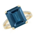 thumbnail image 1 of ANGARA Natural Emerald-Cut 7.2 ct London Blue Topaz Cocktail Ring in 14K Yellow Gold for Women (Size-12x10mm) | November Birthstone Jewelry for Women | London Blue Topaz Ring (Ring Size- 5.5), 1 of 9